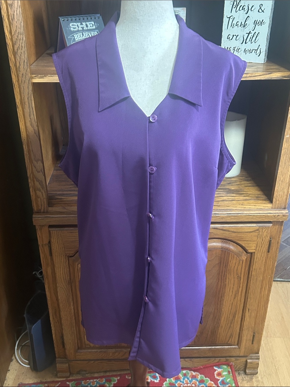 Sleeveless Button-Front Purple Tank Top Size XL NWOT